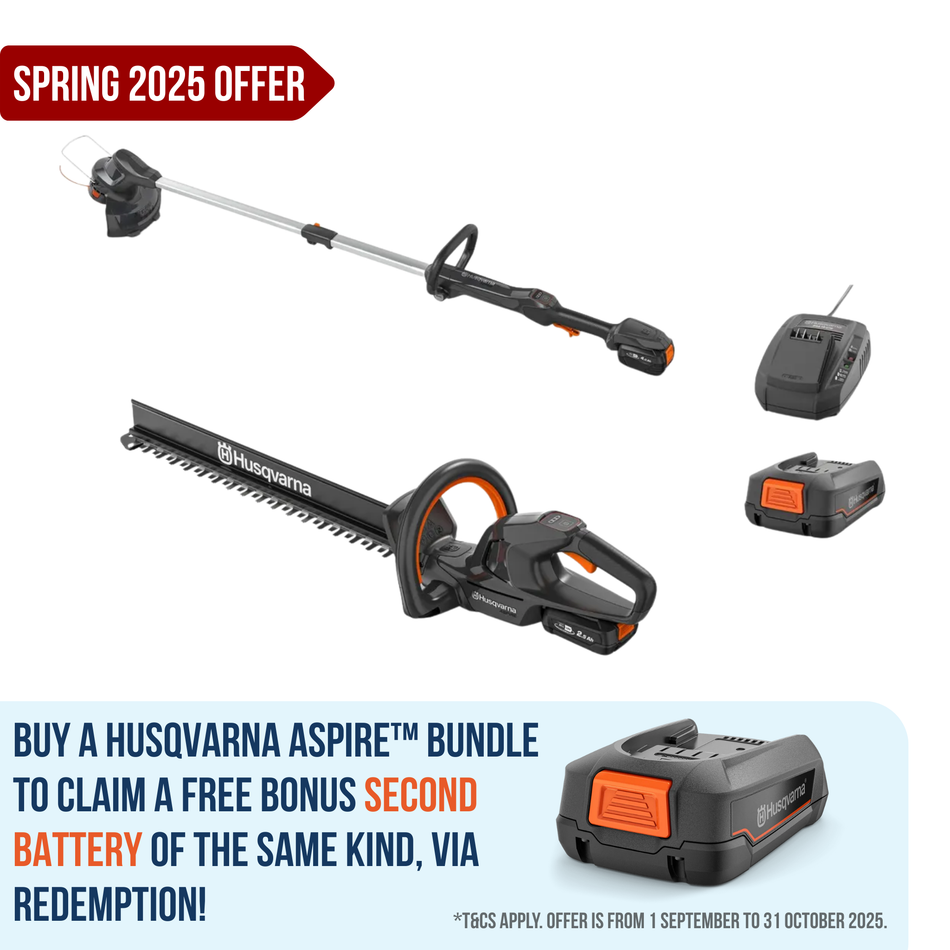 Husqvarna Aspire™ Grass Trimmer + Hedge Trimmer Bundle - With 2.5Ah Battery and Charger