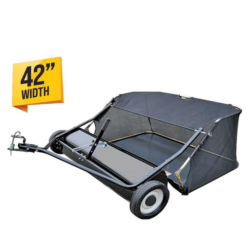 42" Ride On Tow-Behind Sweeper - 105cm wide for efficient collection of clippings, adjustable height