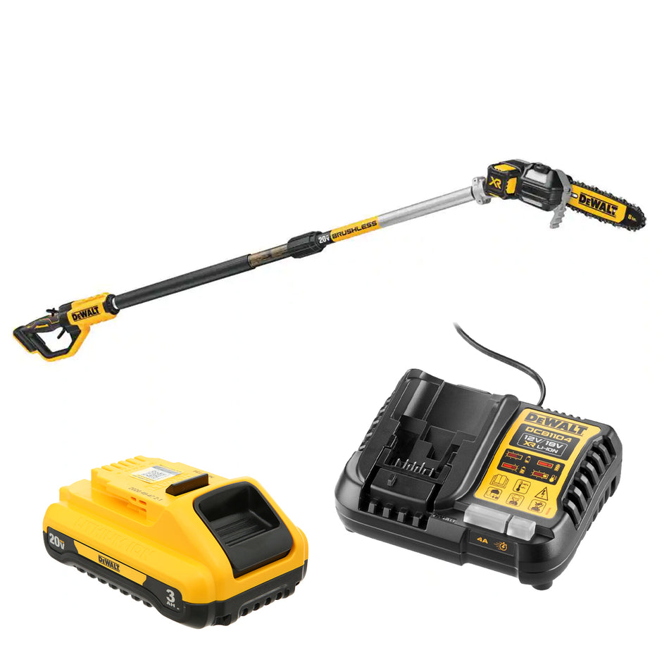 DeWALT 18V 3Ah XR Pole Saw Kit - 18V pole saw kit with brushless motor, 20cm bar, 4.5m reach!