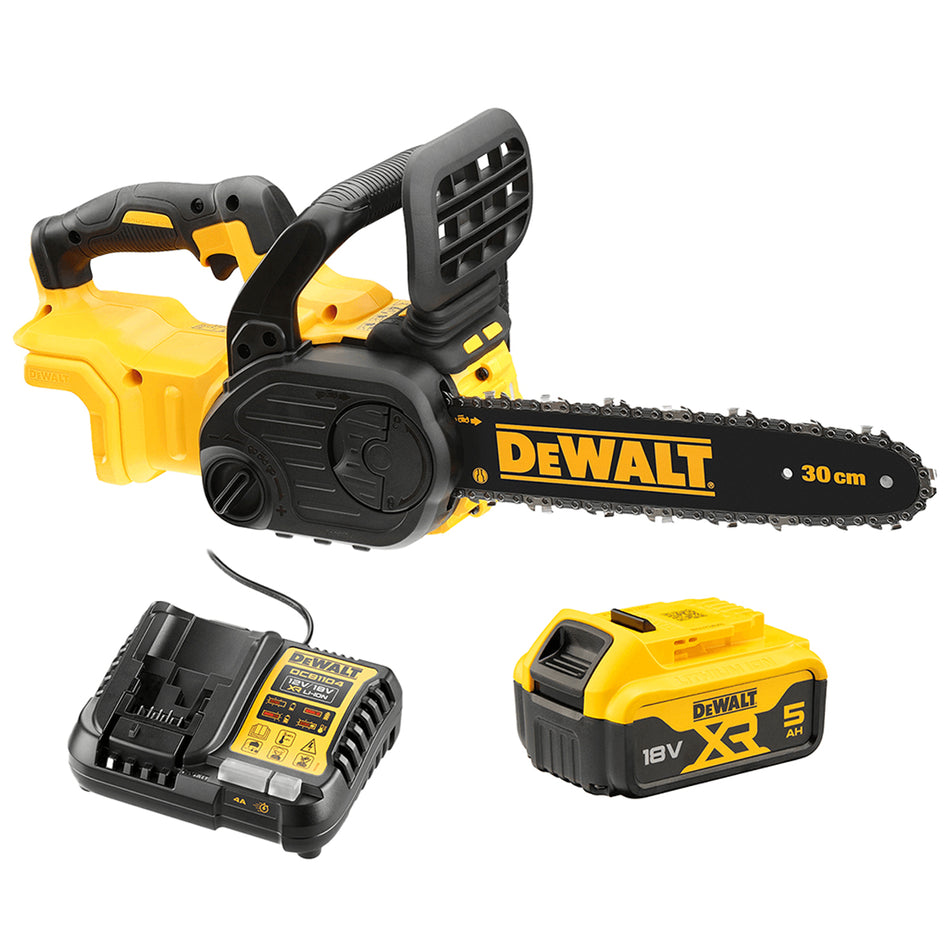 DeWALT 18V 5Ah XR 30cm Chainsaw Kit - 30cm compact chainsaw with 18V 5Ah XR battery & 12V/18V charger