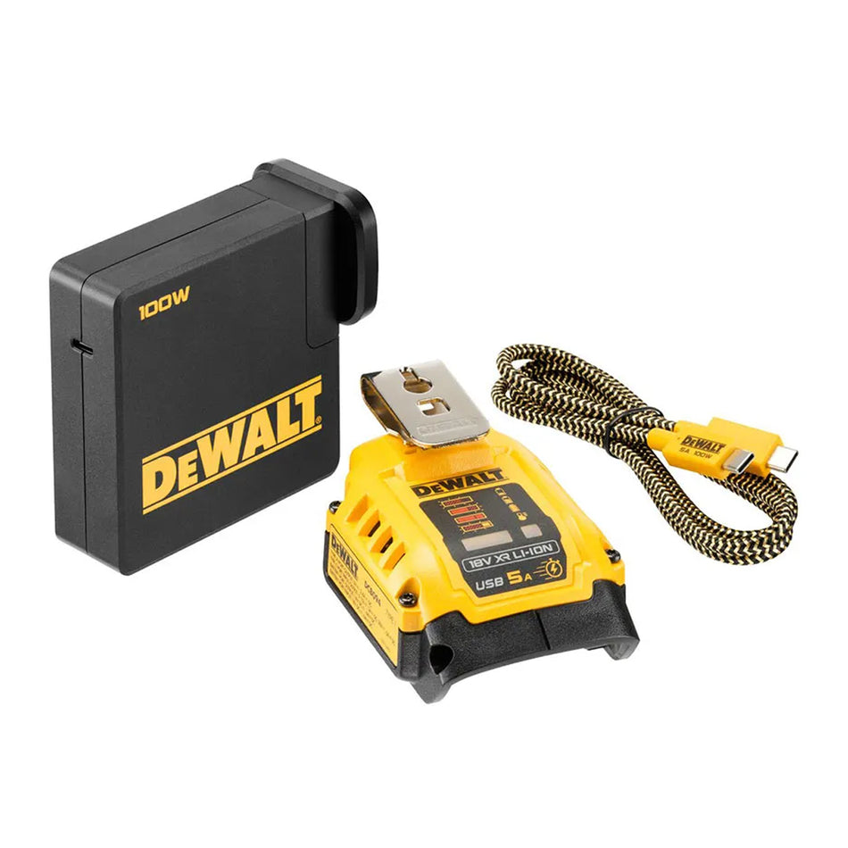 DeWALT 18V XR USB-C PD Charger Kit - Bi-directional USB PD, 100W, charges 18V batteries & powers USB devices