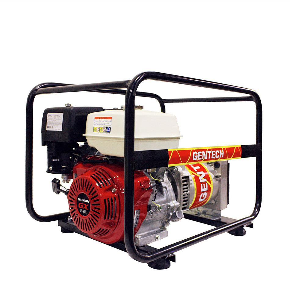 Gentech EP5900HSR Generator - 5.9kVA portable generator, Honda GX340 engine. 6.5L fuel capacity