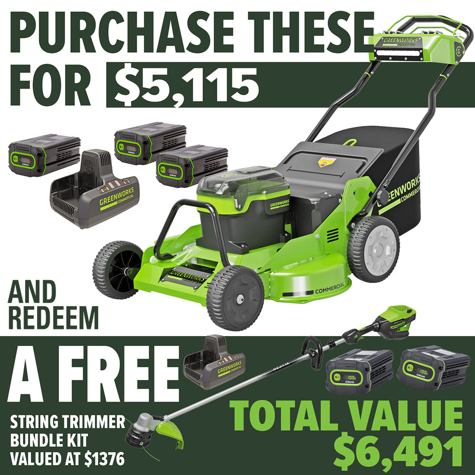 Greenworks 30″ Self-Propelled Lawn Mower Bundle Kit