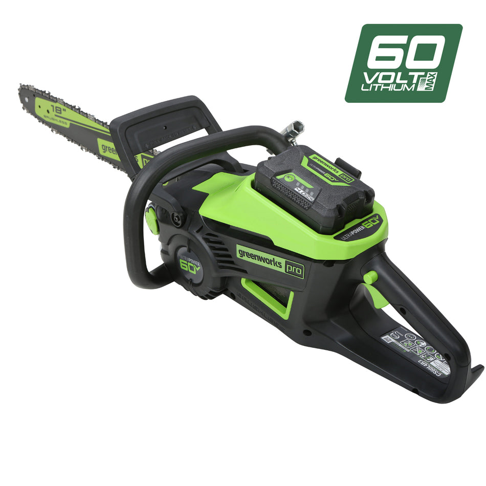 Greenworks 60V 16" Chainsaw - 60V Chainsaw 16inch bar and automatic chain oiling system, low maintenance!