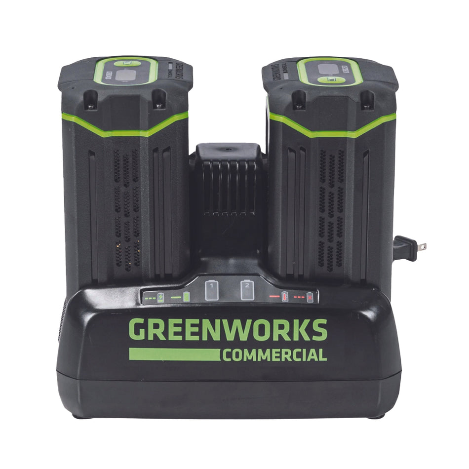 Greenworks 82V 8A Dual Port Charger - Dual port charger with two ports that can rapidly charge any 82V batteries!