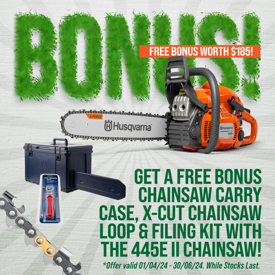 Husqvarna 445e II Saw ($185 BONUS) - 45.7cc powerful saw with 18" Bar - WITH FREE $185 BONUS GIFTS!