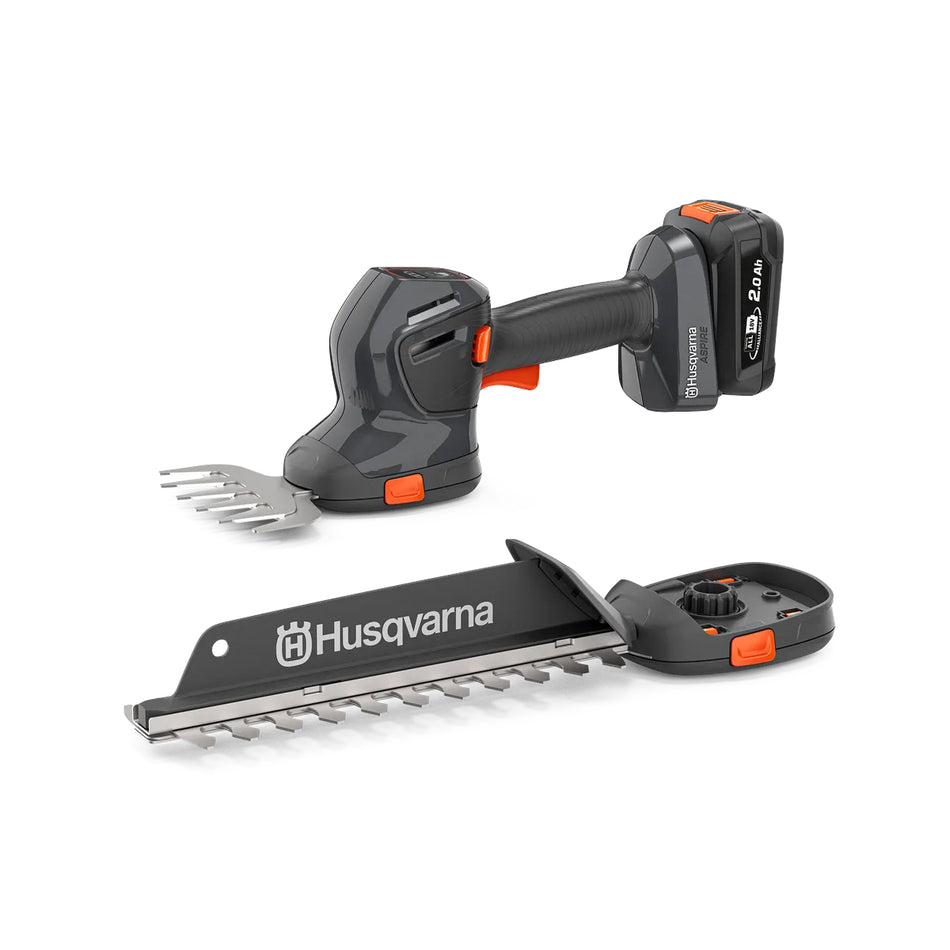 Husqvarna Aspire Shrub Shear + Pole 18V - Battery-powered multi-tool for trimming grass edges, shaping bushes & edges