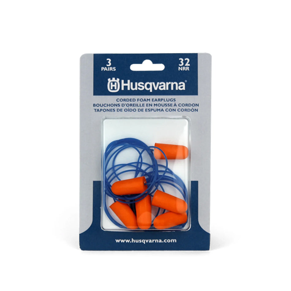 Husqvarna Ear Plugs (3 Pairs) - Corded disposable foam earplugs