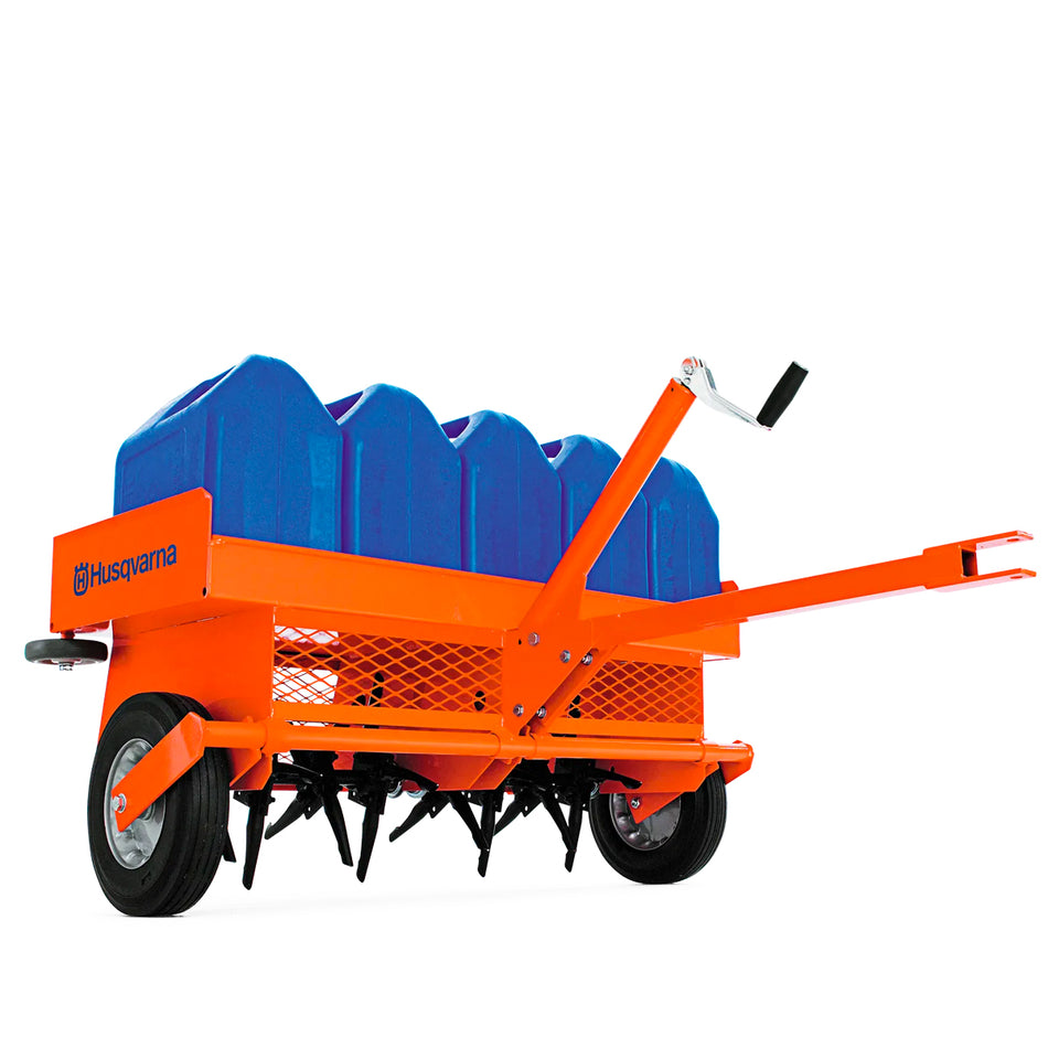 Husqvarna Tow Behind Aerator TA36 - Two independent tine rotors, 32 or 40 interchangeable closed spoon tines