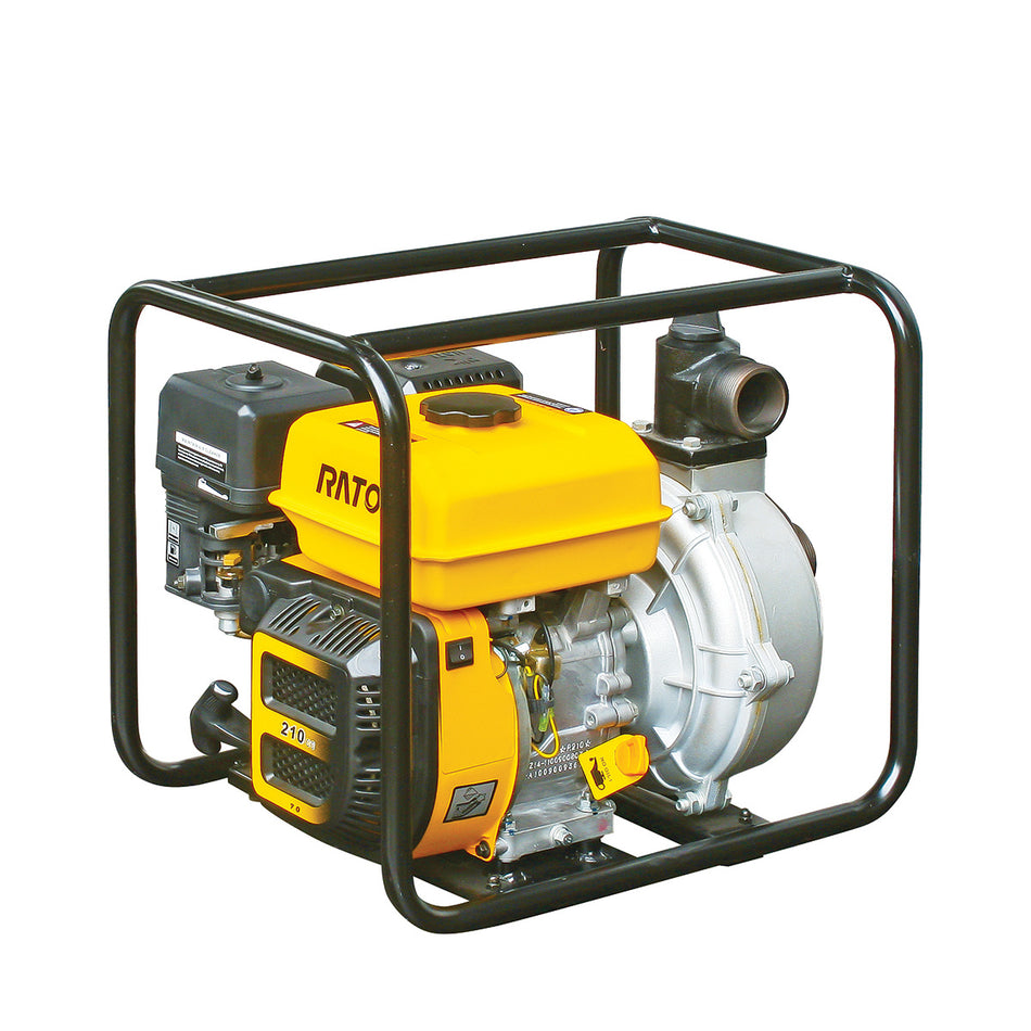 RATO 2” Single Impeller HP Pump - Heavy Duty 212cc/7hp Rato engine, anti-vibration roll frame, portable!