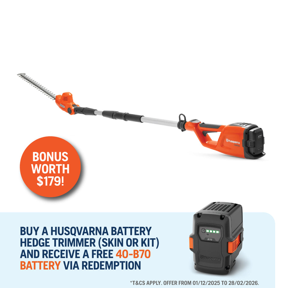 Husqvarna 120iTK4-H Hedge Trimmer - Versatile hedge trimmer with long reach and adjustable cutting position