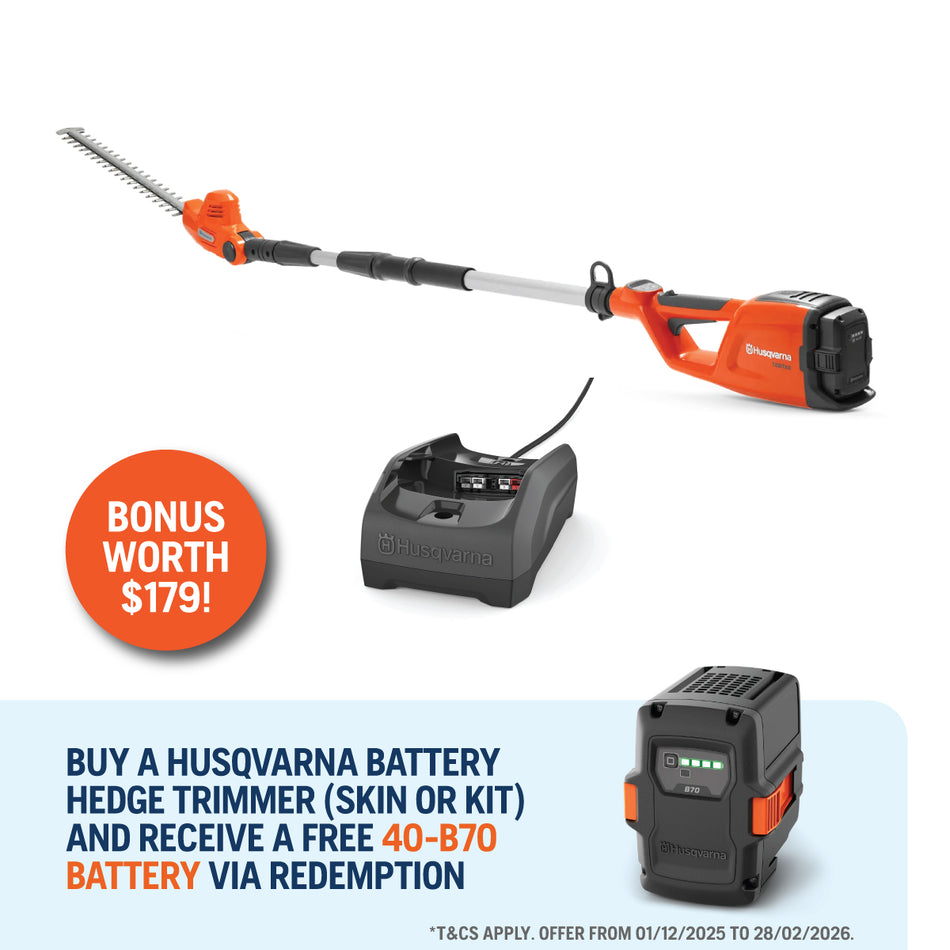 Husqvarna 120iTK4-H Hedge Trimmer - Versatile hedge trimmer with long reach and adjustable cutting position