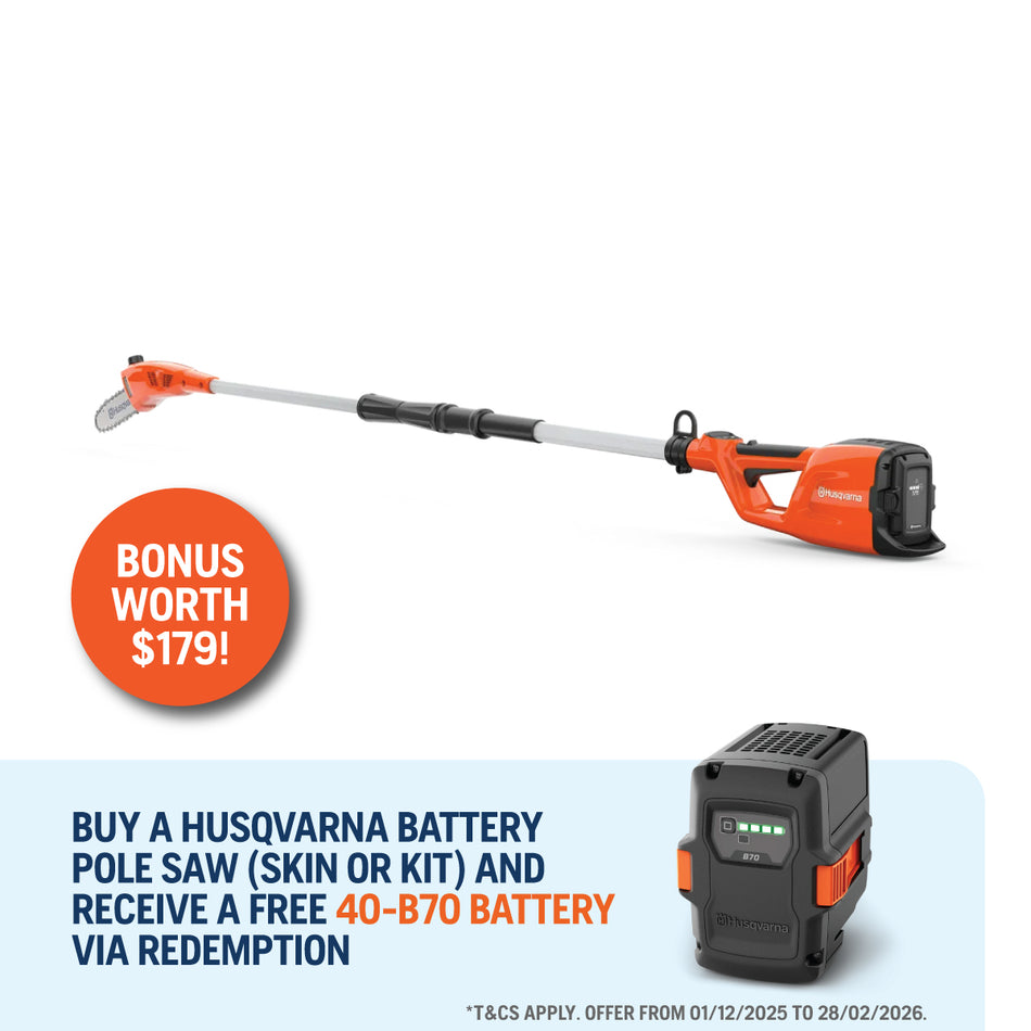 Husqvarna 120iTK4-P Battery Pole Saw - Versatile pole saw with a long reach