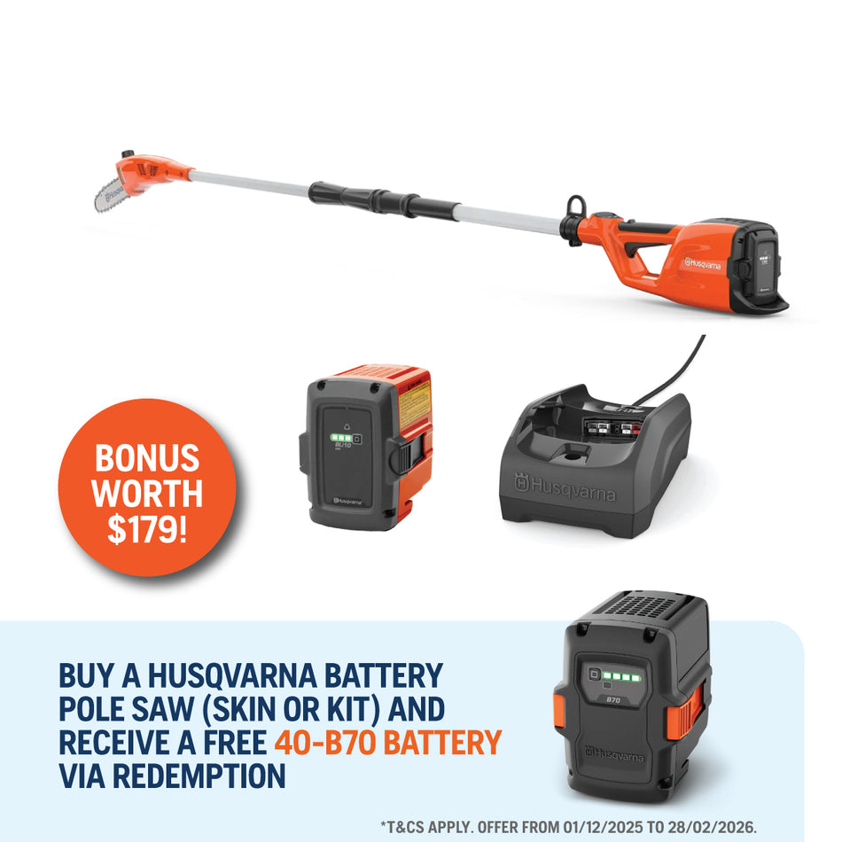 Husqvarna 120iTK4-P Battery Pole Saw - Versatile pole saw with a long reach