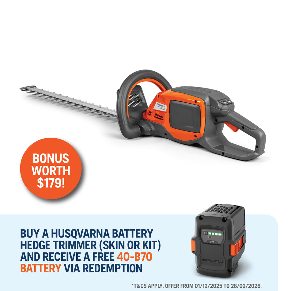 Husqvarna 215iHD45 Hedge Trimmer - double-sided battery hedge trimmer ideal for any home-use!