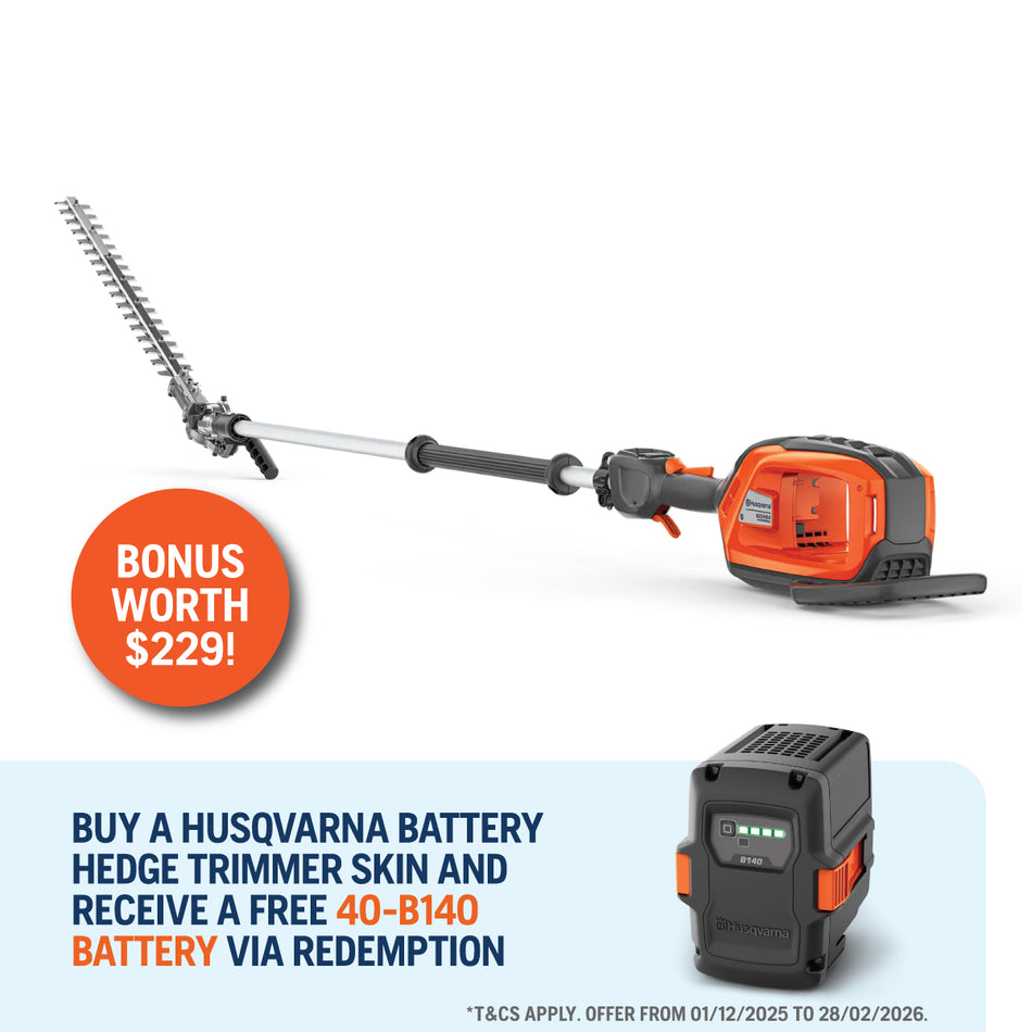 Husqvarna 525iHE4 Battery Hedge Trimmer - Battery-powered pole hedge trimmer with 4m reach and adjustable cutter bar