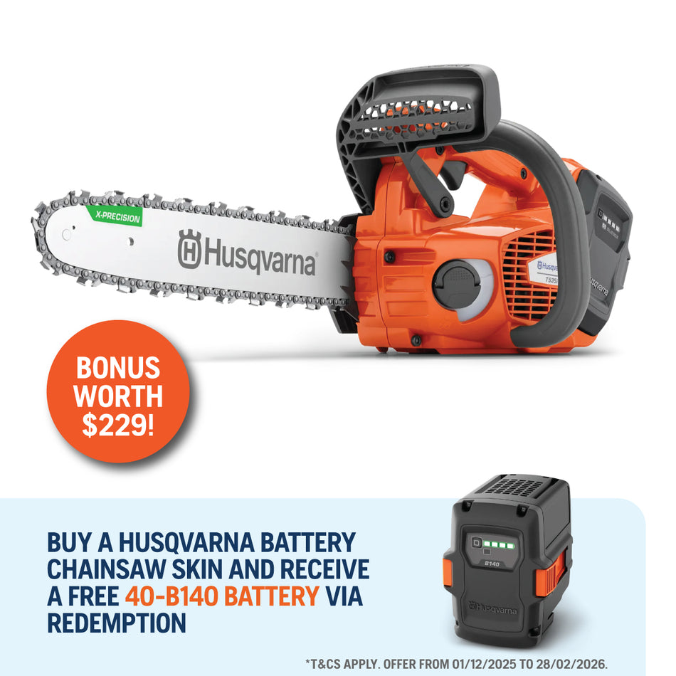 Husqvarna T535iXP Battery Chainsaw - 36V Chainsaw with Li-Ion Battery with 12" bar, 2.4kg weight, 20 m/s speed