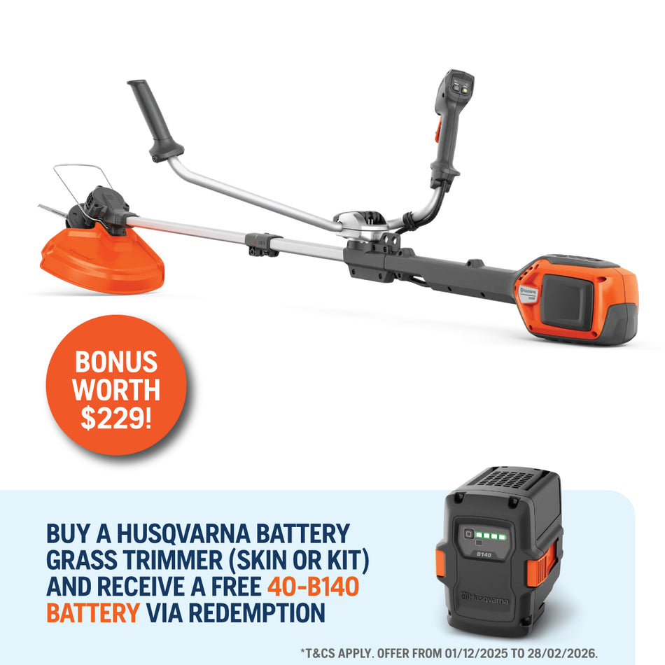 Husqvarna 220iR Grass Trimmer - Powerful and ergonomic trimmer designed for easy storage.