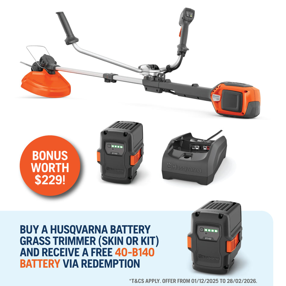 Husqvarna 220iR Grass Trimmer - Powerful and ergonomic trimmer designed for easy storage.