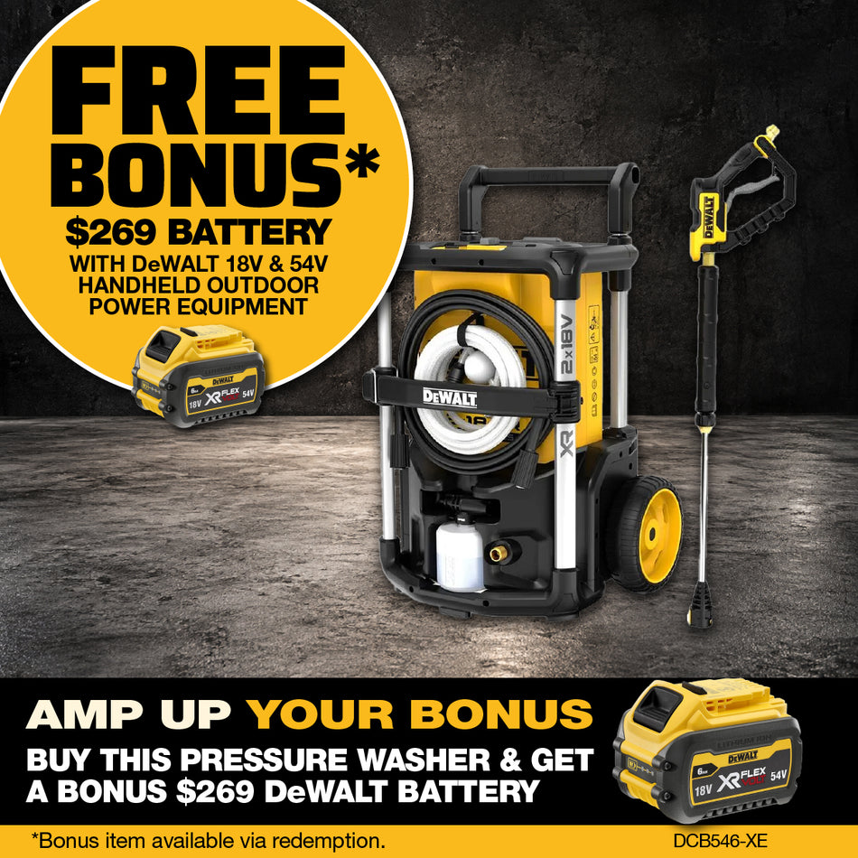 DeWALT 2x18V XR Pressure Washer - Cordless power, 3 pressure modes, durable design, up to 63 minutes runtime