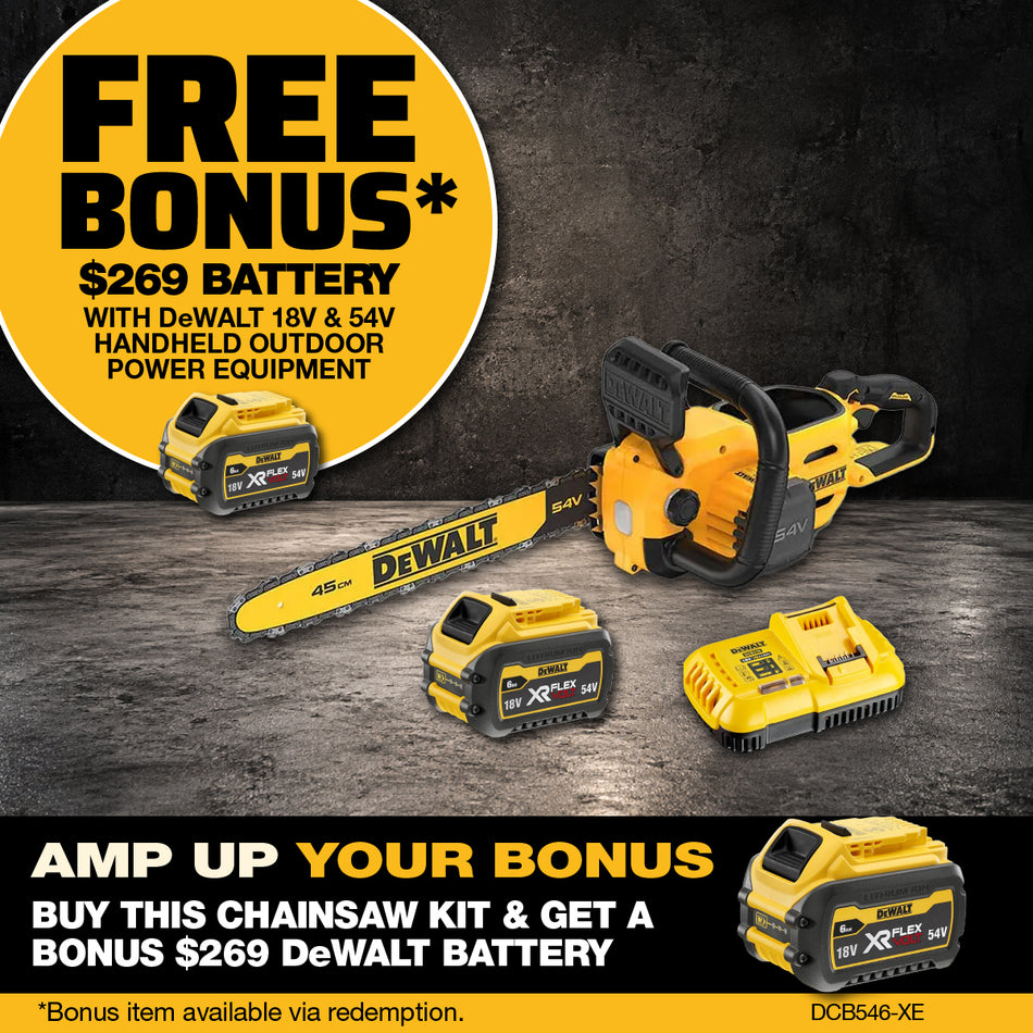 DeWALT 54V XR FLEXVOLT 45cm Chainsaw 9Ah Kit - Outstanding durability, reliability, and efficiency
