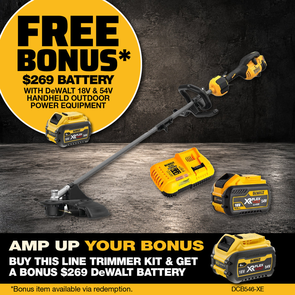 DeWALT 54V XR FLEXVOLT Line Trimmer - High efficiency brushless string trimmer with 38cm cutting swathe!