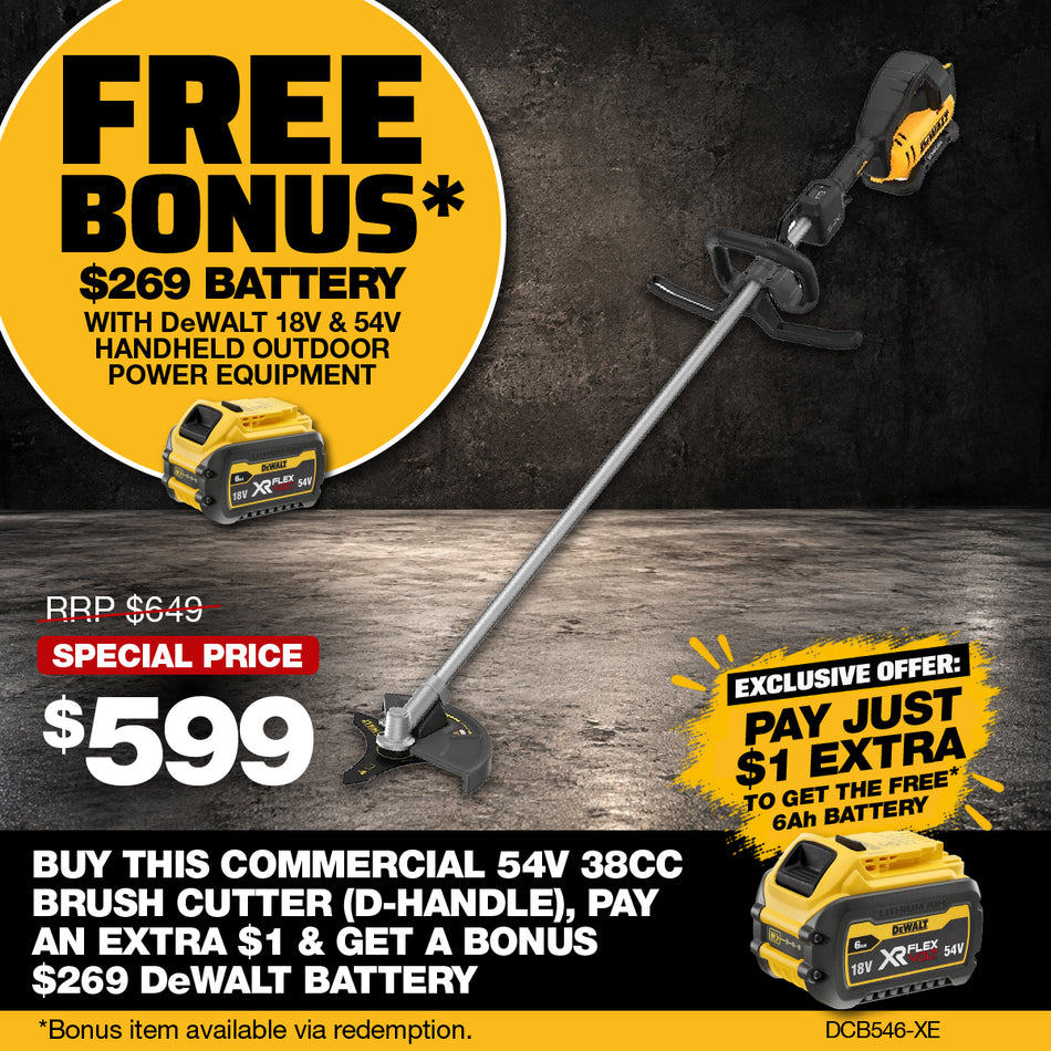 DeWALT 54V XR 25cm Brushless Brushcutter (D-Handle) - Complete user control, reduced downtime, and the toughness to cut through thick grass and brush