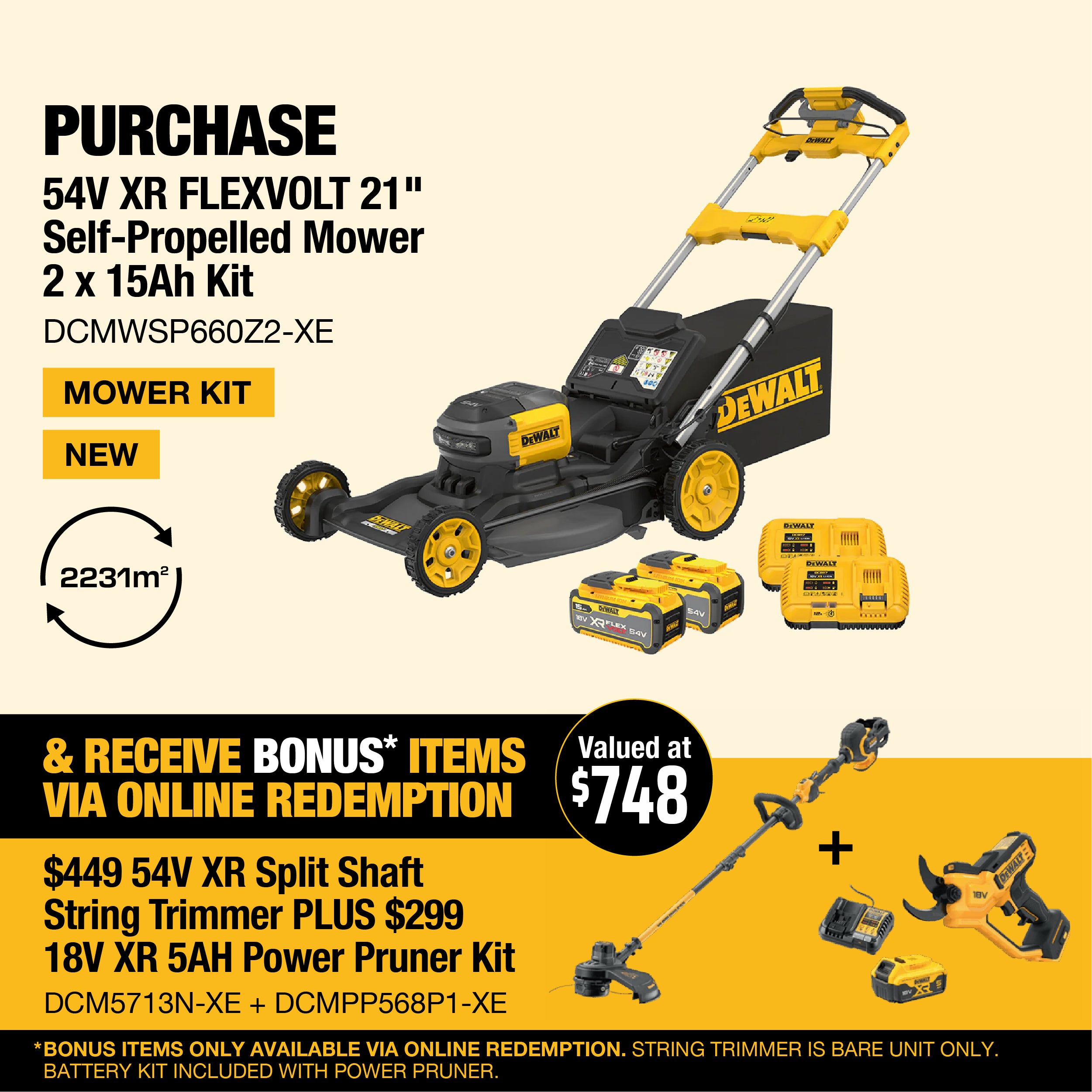 DeWALT-DeWALT 54V XR FLEXVOLT 21" Self-Propelled Mower 2x 15Ah Kit - With dual 15Ah battery packs for unmatched runtime and durability-Lawn Mower-