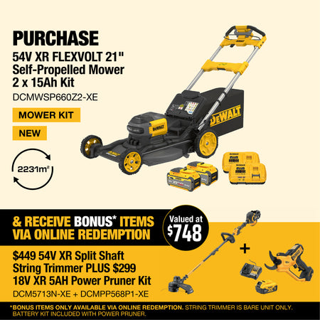 DeWALT-DeWALT 54V XR FLEXVOLT 21" Self-Propelled Mower 2x 15Ah Kit - With dual 15Ah battery packs for unmatched runtime and durability-Lawn Mower-