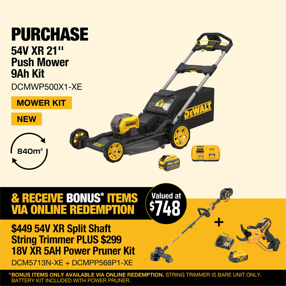 DeWALT 54V XR 21'' Push Mower 9Ah Kit - Powerful performance and extended runtime for tackling large lawns with ease