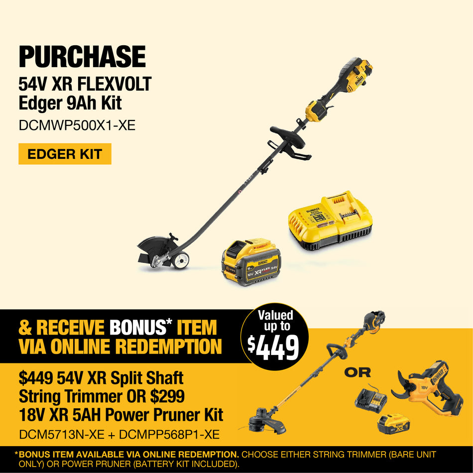 DeWALT 54V XR FLEXVOLT Edger 9Ah Kit - A high-performance landscaping solution built for versatility and power