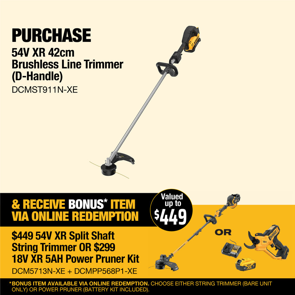 DeWALT 54V XR 42cm Brushless Line Trimmer (D-Handle) - Engineered for high performance, durability, and runtime