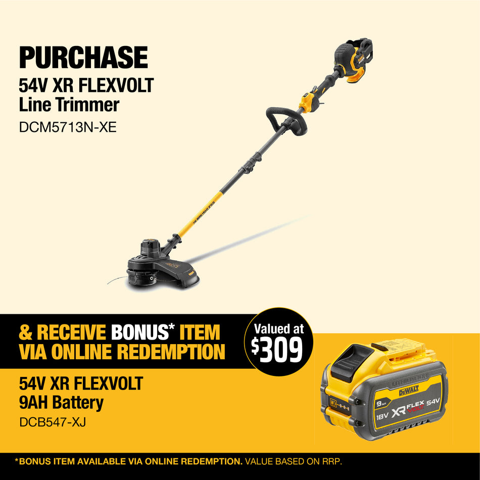 DeWALT 54V XR FLEXVOLT Line Trimmer - High efficiency brushless string trimmer with 38cm cutting swathe!