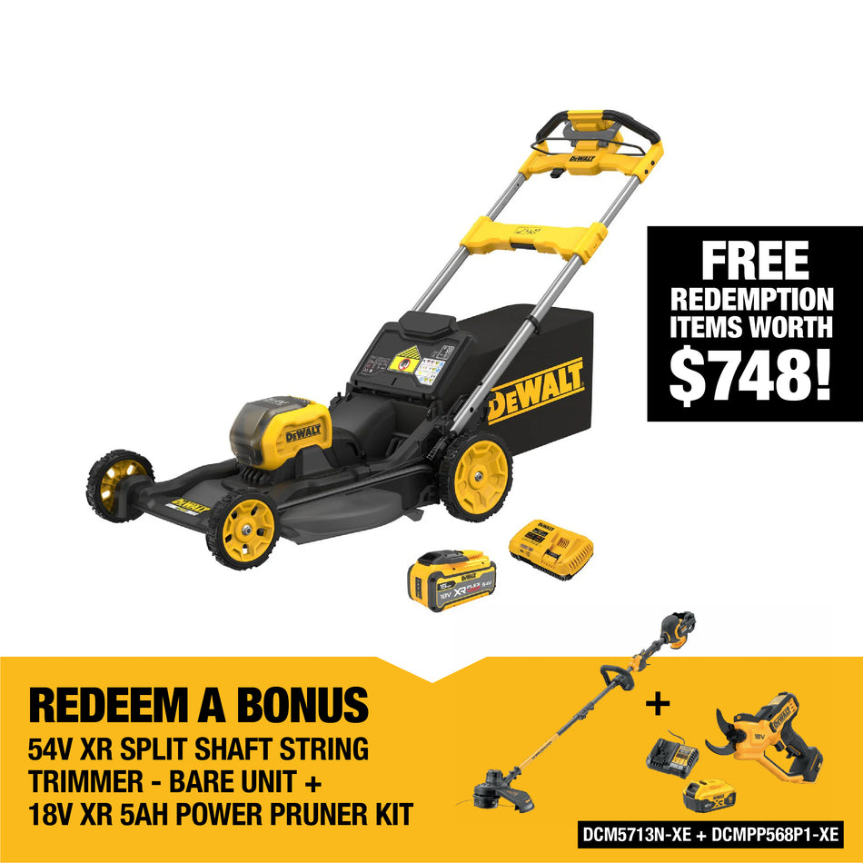 DeWALT 54V XR Brushless 530mm 21" Self-Propelled RWD Mower 15Ah Kit - Ideal for heavy users who are looking for a quiet but powerful mower