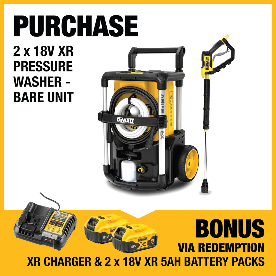 DeWALT 2x18V XR Pressure Washer - Cordless power, 3 pressure modes, durable design, up to 63 minutes runtime