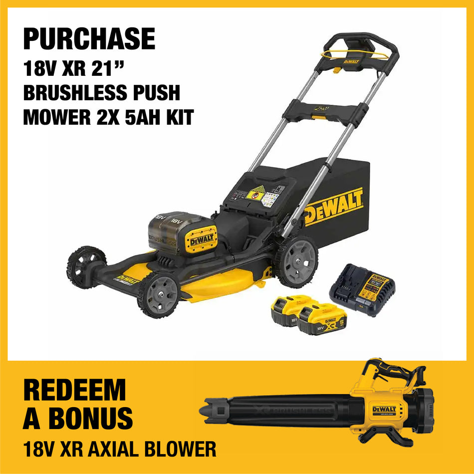 DeWALT 18V XR 21" Brushless Push Mower 2x 5Ah Kit - A powerful unit for property maintenance