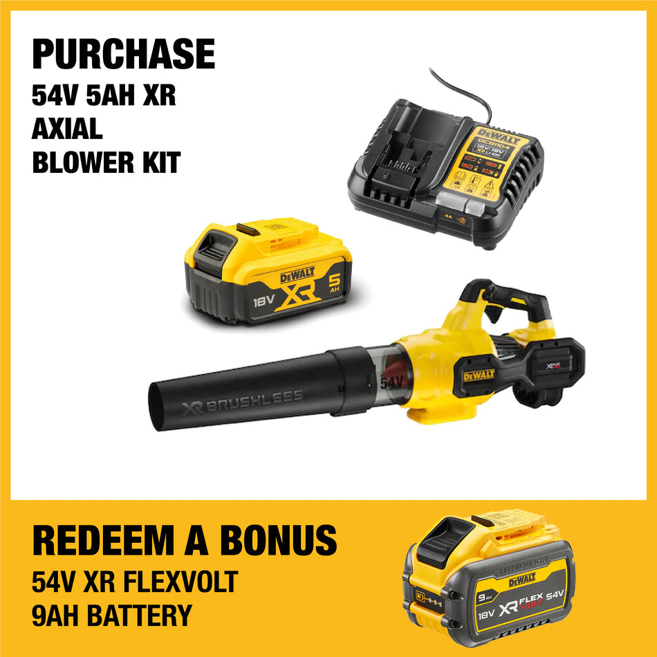 DeWALT 54V XR Axial Blower 5Ah Kit - 54V blower with brushless motor, variable speed, 5Ah battery, & charger!