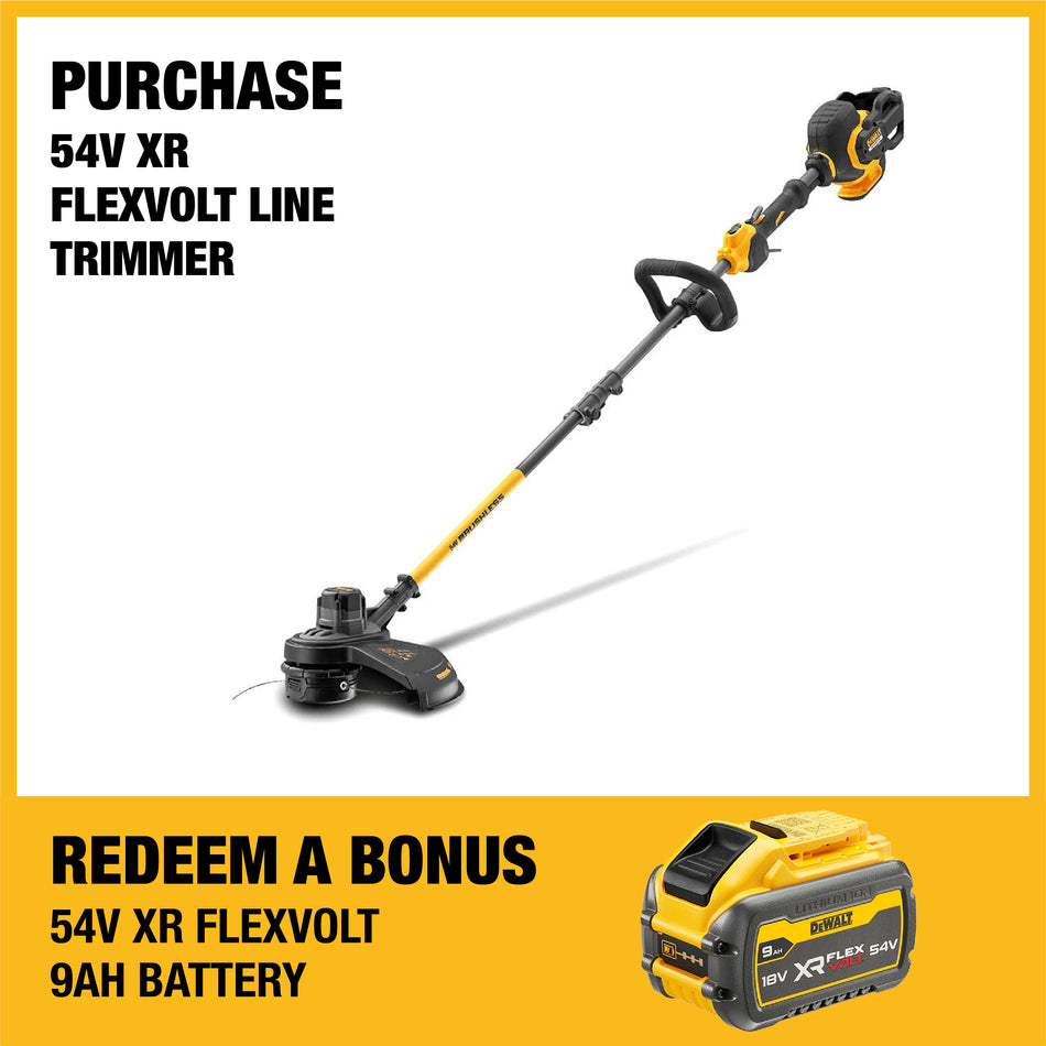 DeWALT 54V XR FLEXVOLT Line Trimmer - High efficiency brushless string trimmer with 38cm cutting swathe!