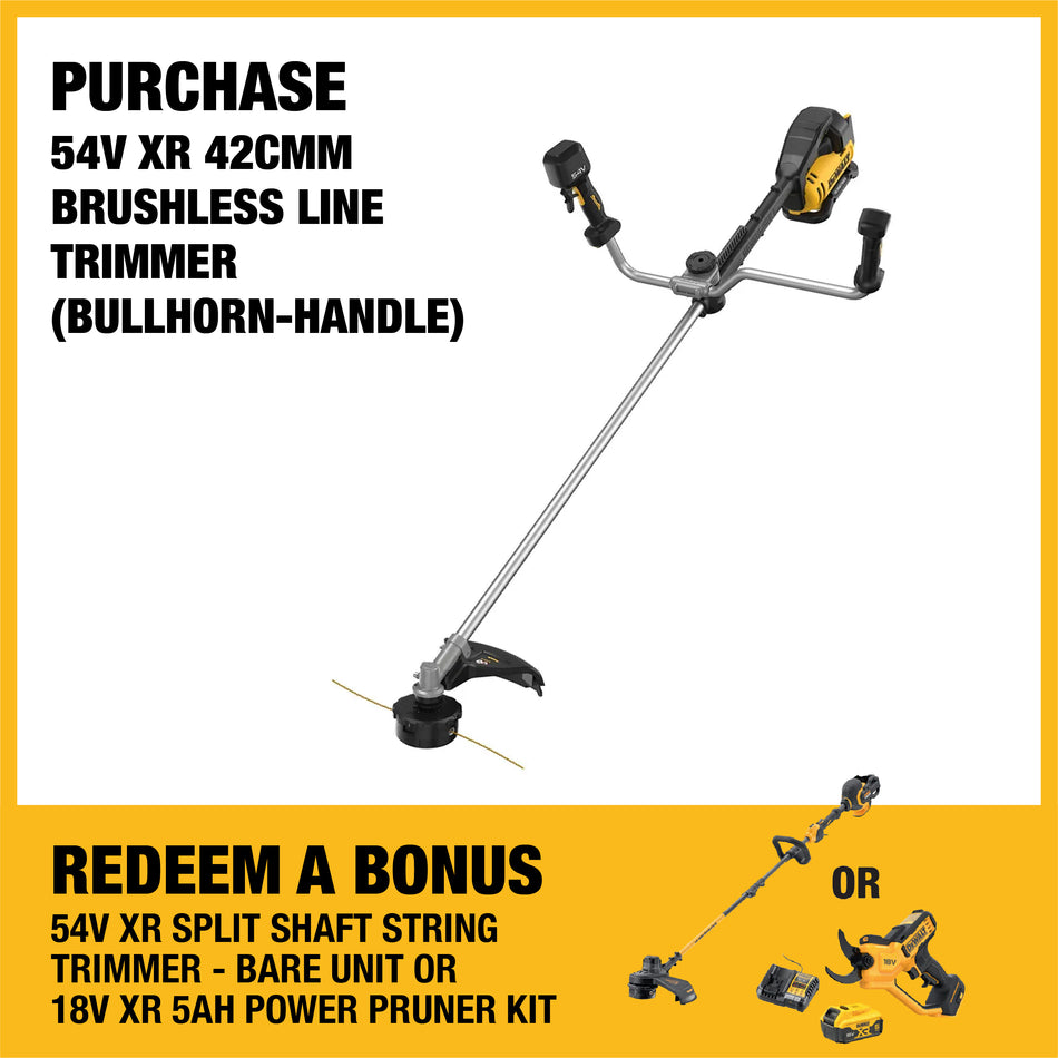 DeWALT 54V XR 42cmm Brushless Line Trimmer (Bullhorn-Handle) - Designed for precision, durability, and comfort.
