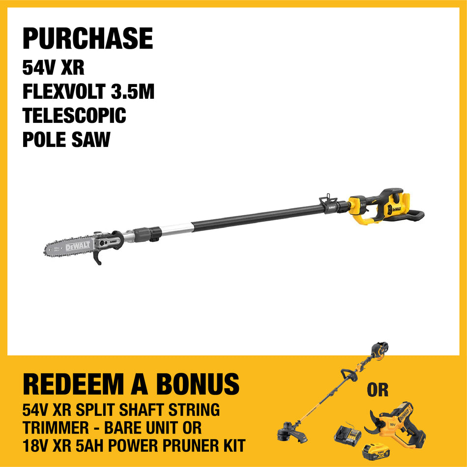 DeWALT 54V XR FLEXVOLT 3.5m Telescopic Pole Saw - Designed for efficiency, comfort, and durability.