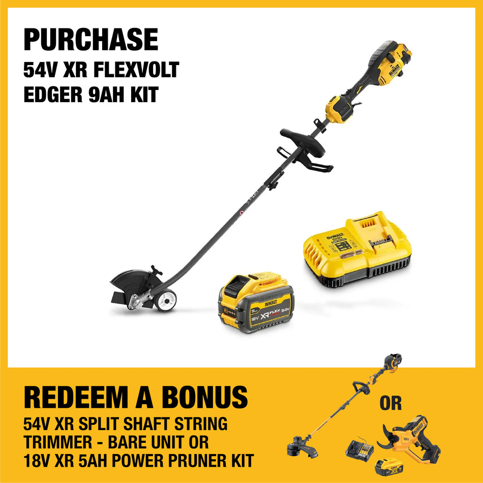 DeWALT 54V XR FLEXVOLT Edger 9Ah Kit - A high-performance landscaping solution built for versatility and power.