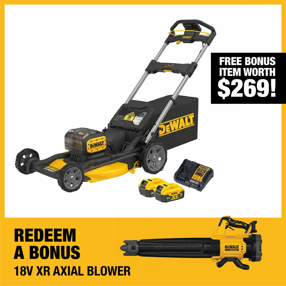 DeWALT 18V XR 21" Brushless Push Mower 2x 5Ah Kit - A powerful unit for property maintenance