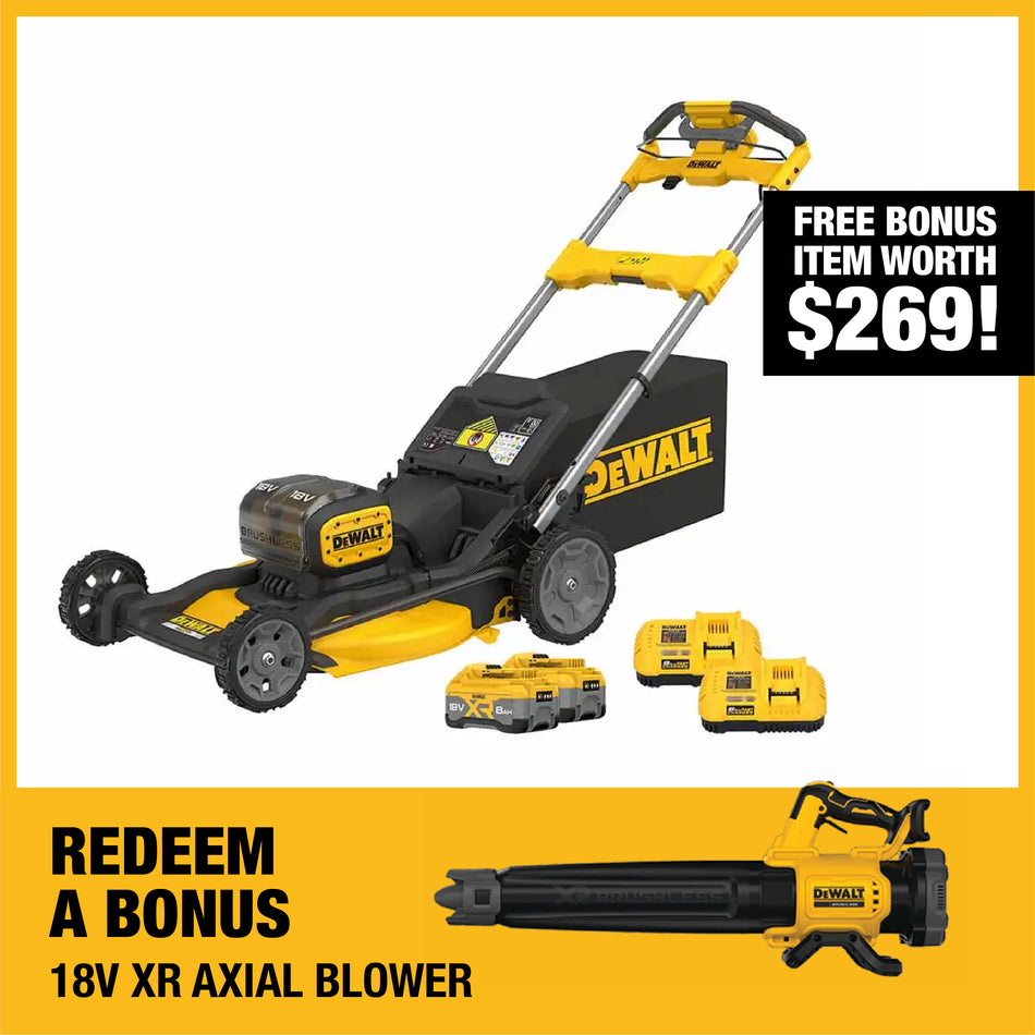 DeWALT 18V XR 21" Self-Propelled Mower 2x 8Ah Kit - With auto sense technology and a revolutionary high efficiency deck.