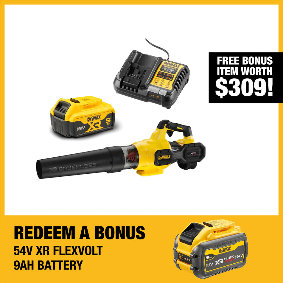 DeWALT 54V XR Axial Blower 5Ah Kit - 54V blower with brushless motor, variable speed, 5Ah battery, & charger!