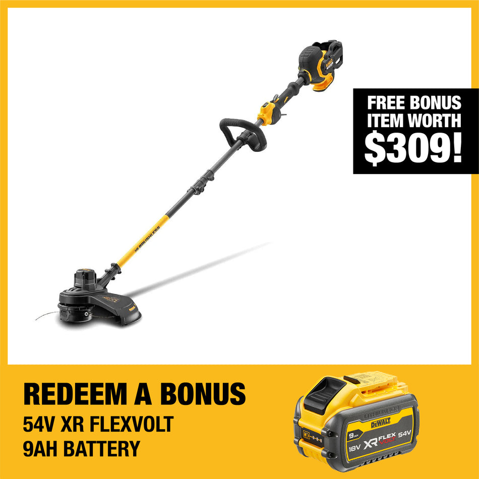 DeWALT 54V XR FLEXVOLT Line Trimmer - High efficiency brushless string trimmer with 38cm cutting swathe!