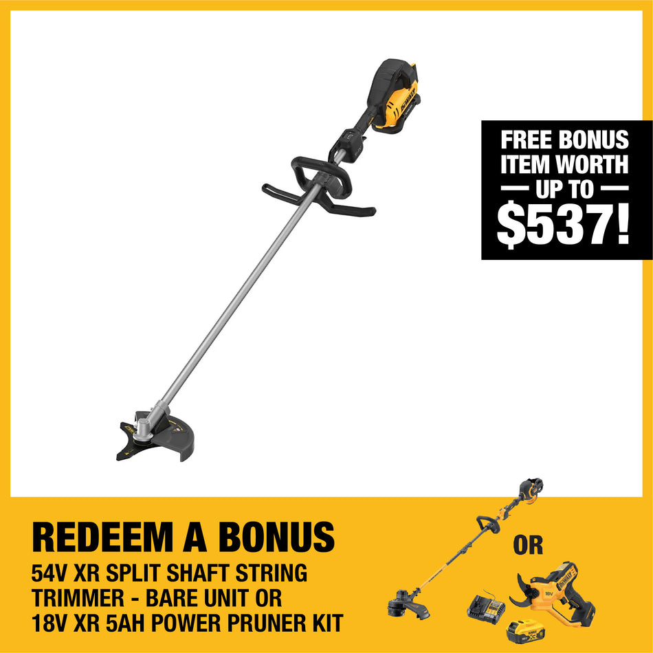 DeWALT 54V XR 25cm Brushless Brushcutter (D-Handle) - Complete user control, reduced downtime, and the toughness to cut through thick grass and brush.