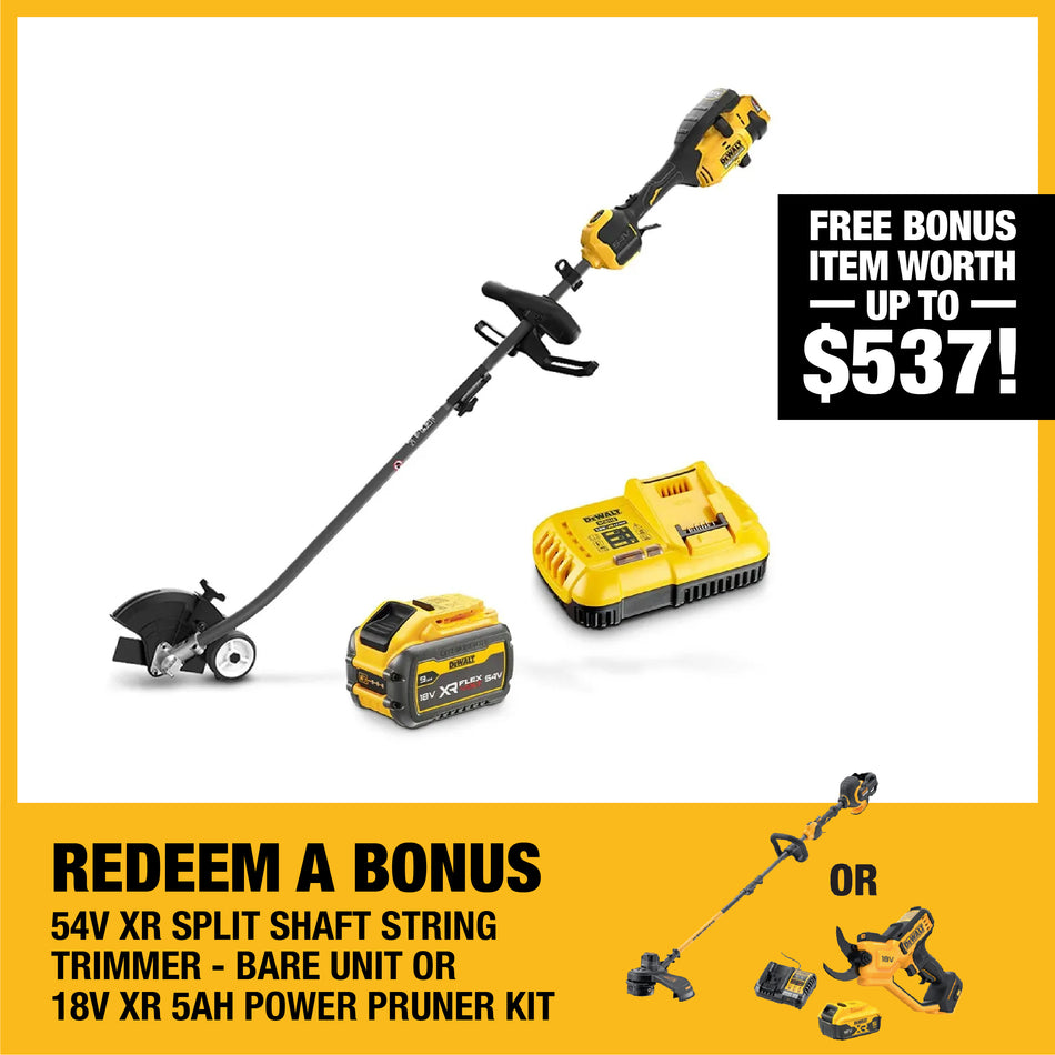 DeWALT 54V XR FLEXVOLT Edger 9Ah Kit - A high-performance landscaping solution built for versatility and power.
