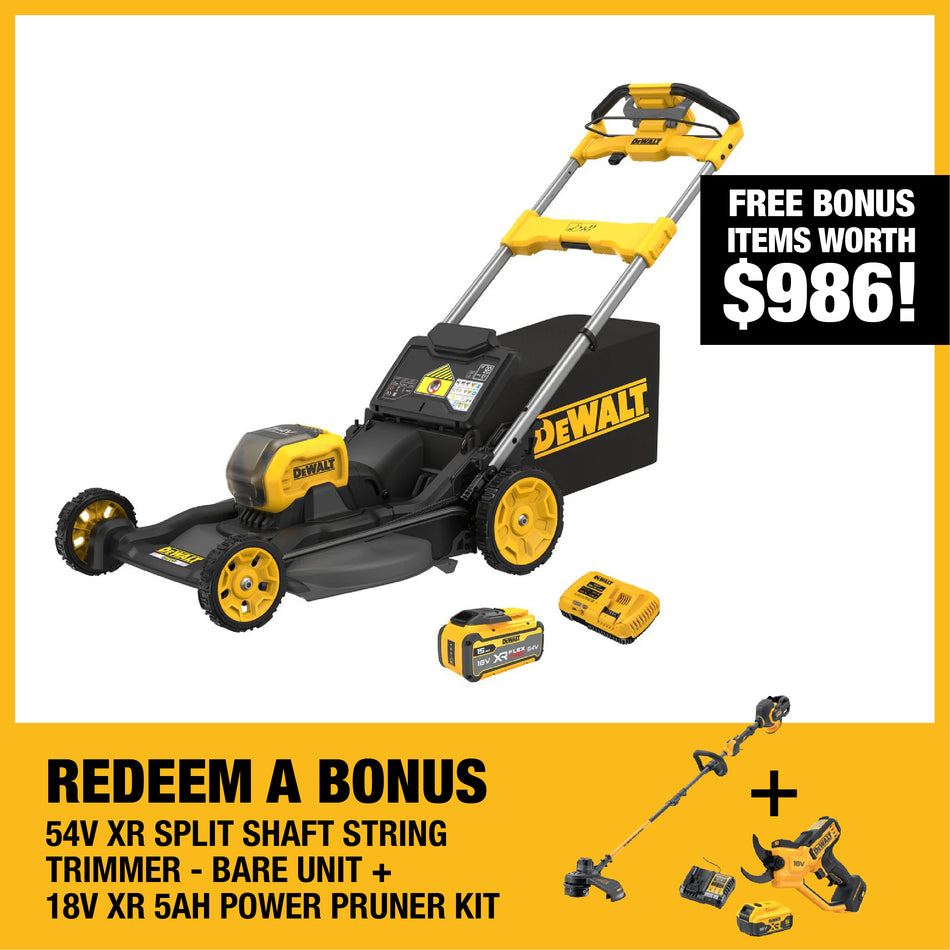 DeWALT 54V XR Brushless 530mm 21" Self-Propelled RWD Mower 15Ah Kit - Ideal for heavy users who are looking for a quiet but powerful mower.