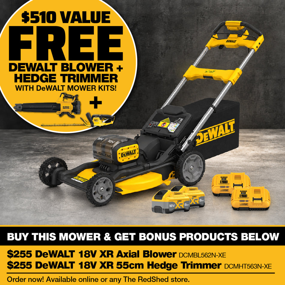 DeWALT 18V XR 21" Self-Propelled Mower 2x 8Ah Kit - With auto sense technology and a revolutionary high efficiency deck.
