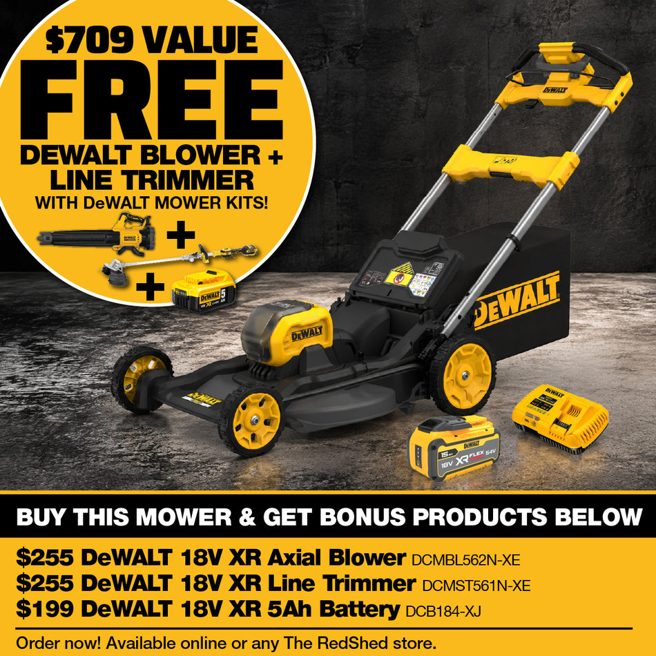 DeWALT 54V XR Brushless 530mm 21" Self-Propelled RWD Mower 15Ah Kit - Ideal for heavy users who are looking for a quiet but powerful mower